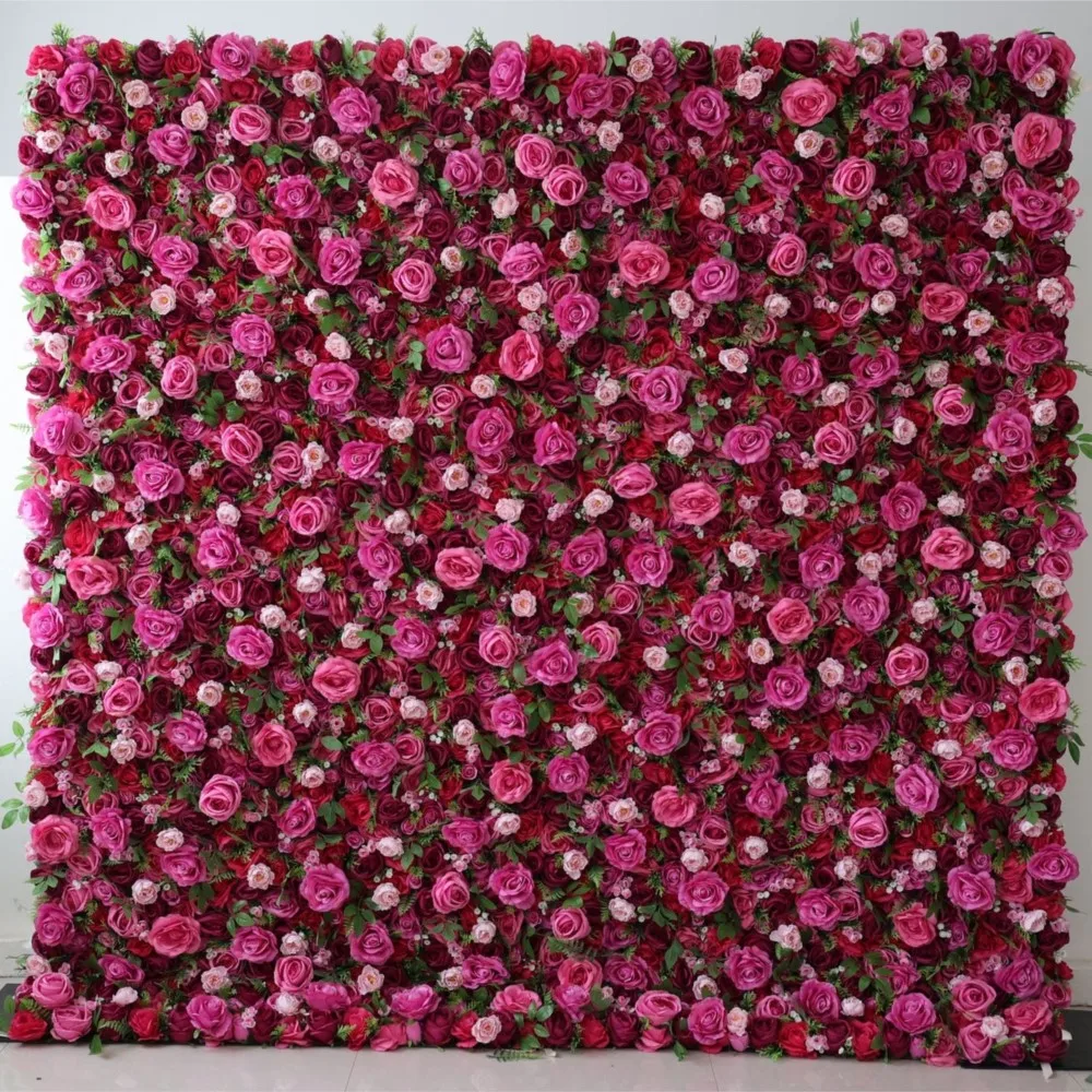

Uflower Royal 3D luxury Violet rose green leaf Curtain Flower Wall Outdoor Wedding Backdrop Decoration Event Prop Window Display