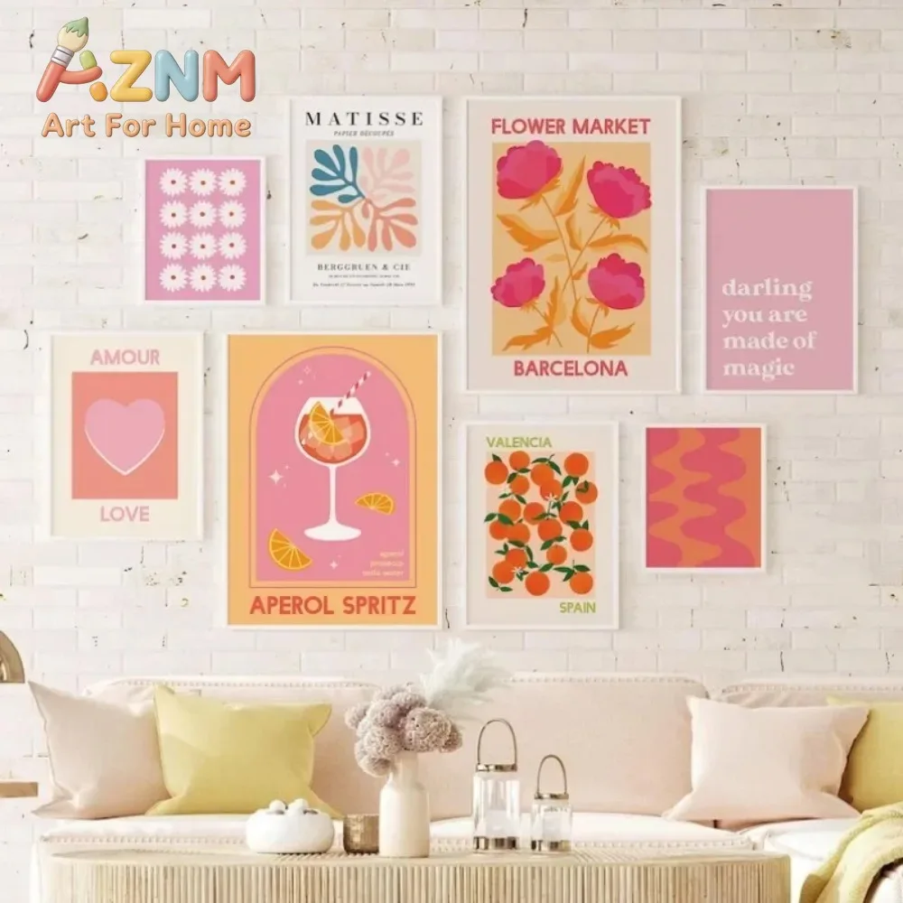 Matisse Juice Fruit Pink Orange Poster Cute Bohemian Art Heart Wall Art Flower Market Fashion Gallery Wall Bedroom Decoration