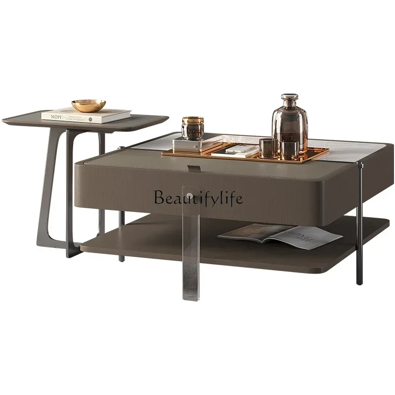 

ls 18ls 18**Living room modern minimalist Italian minimalist designer acrylic saddle leather rock slab coffee table