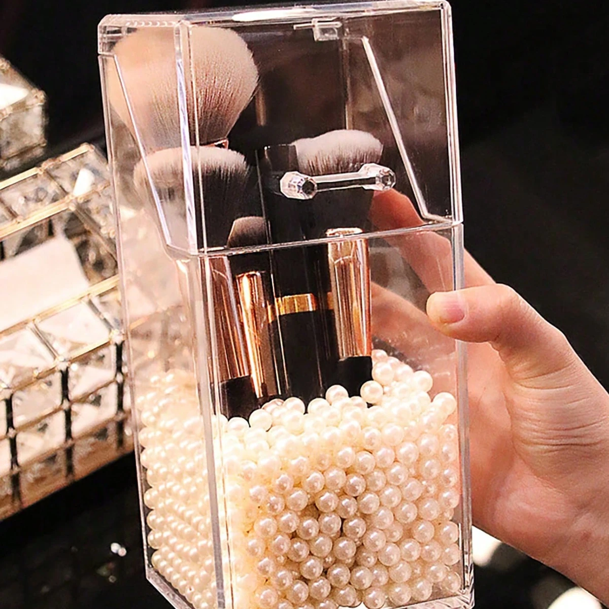 1pc makeup organizer, transparent makeup brush storage box, makeup storage bucket, pen and pencil storage box