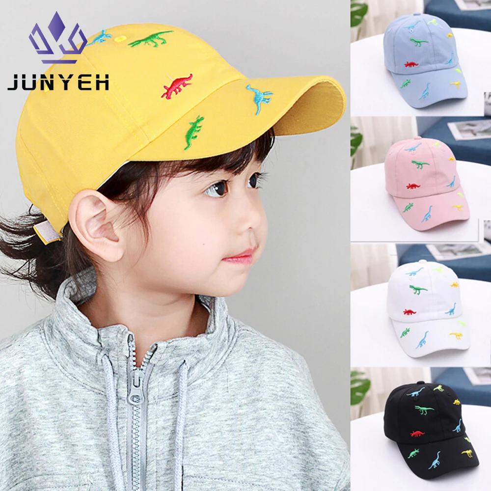 Embroidery Baseball Caps Baby Boys Girls Dinosaur Pattern Hats Travel Cotton Comfortable Long-brimmed Cap For Kids 2-8 Years