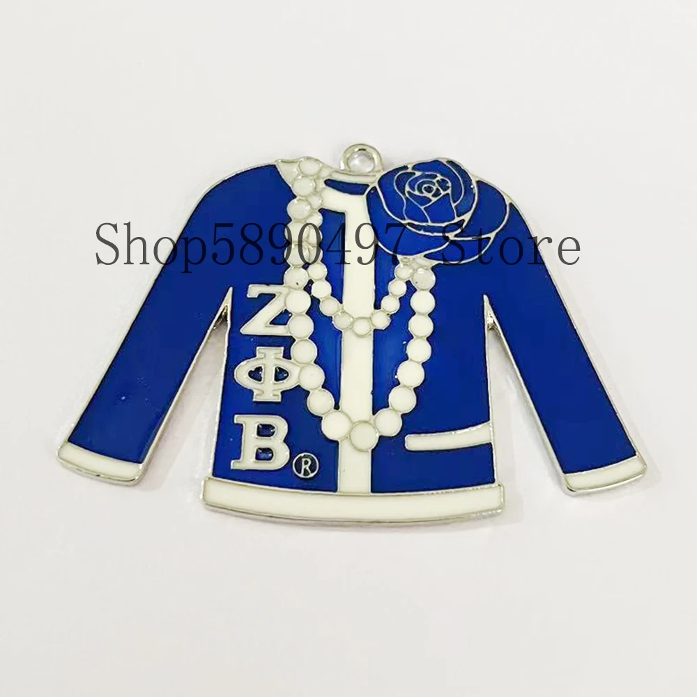 Ciondoli per maglione Zeta blu smalto bianco con fiore blu
