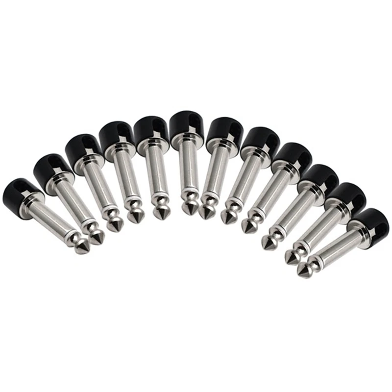 12Pcs DIY Strait Audio Solderless 6.35 Mono Plug Guitar Effect Connector Chrome Black