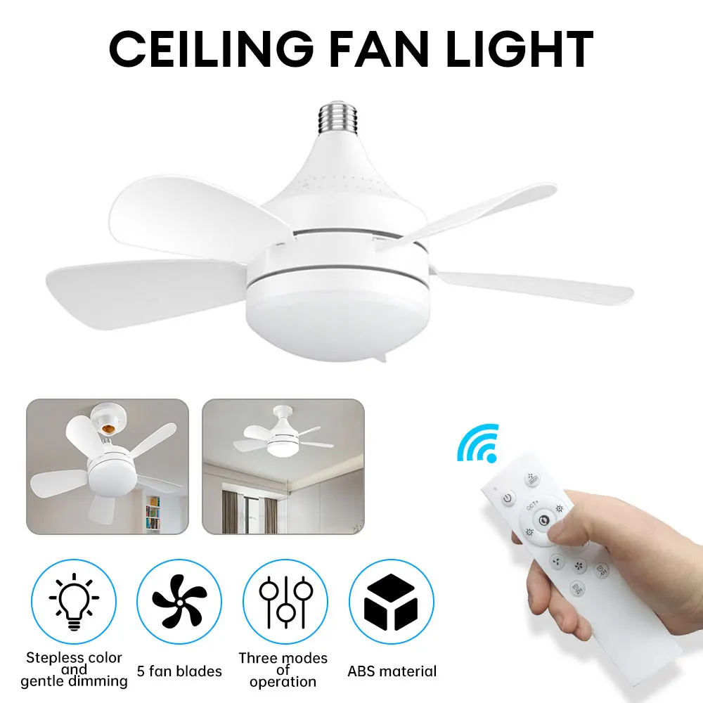 E27 Screw Head LED 50W Fan Light Remote Control  Dimming Detachable Fan Leaf Living Room Bedroom Fan Light