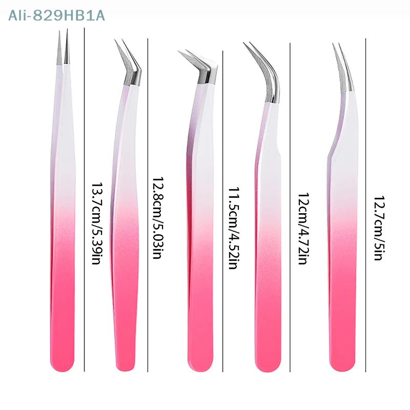 Eyelash Tweezers Extension Gradient Rose Red Stainless Steel Superhard Tweezers With Fiber Tips High Precision Ant-Static Tweez