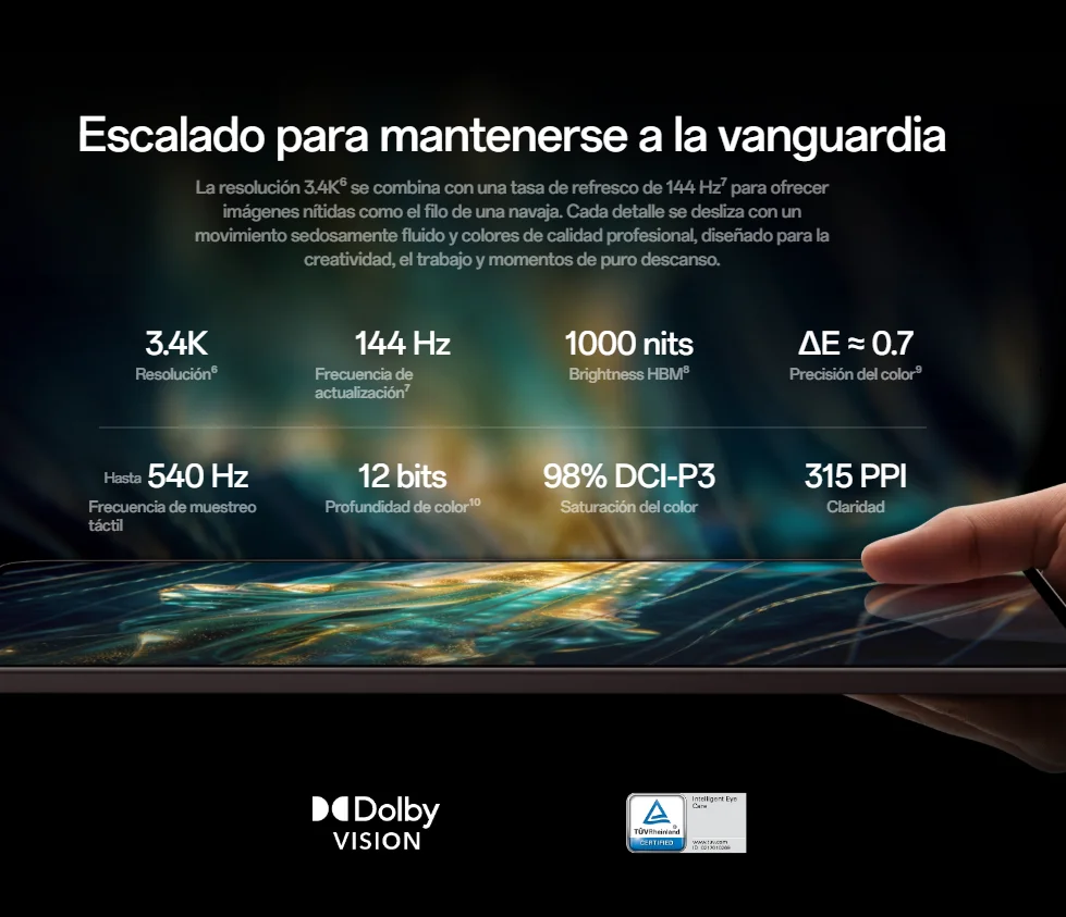 Tableta – OnePlus Pad 4, incluido Cargador 80W, Chip Snapdragon® 8 Elite Gen 5, Pantalla 3.4K de 13.2″ 144Hz, Batería 13380mAh y Carga 80W, 8 Altavoces, 672g, OxygenOS 16, Wi-Fi 7 6
