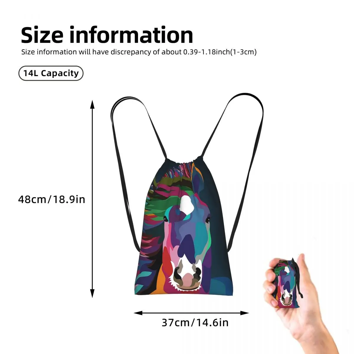 Horse Running Drawstring Backpack hiking cycling Bag Lightweight Foldable Storage Drawstring Bag for Men Women