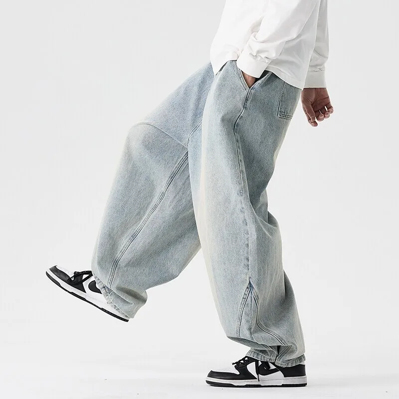 Summer Japanese Vintage Washed Wide Leg Jeans Men Women Plus Size Casual Trousers