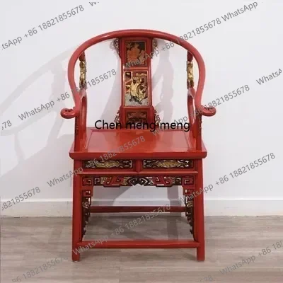 Customized New Chinese Style Antique Distressed round-Backed Armchair Royal Chair Leisure Solid Wood Armchair Palace Chair view 6