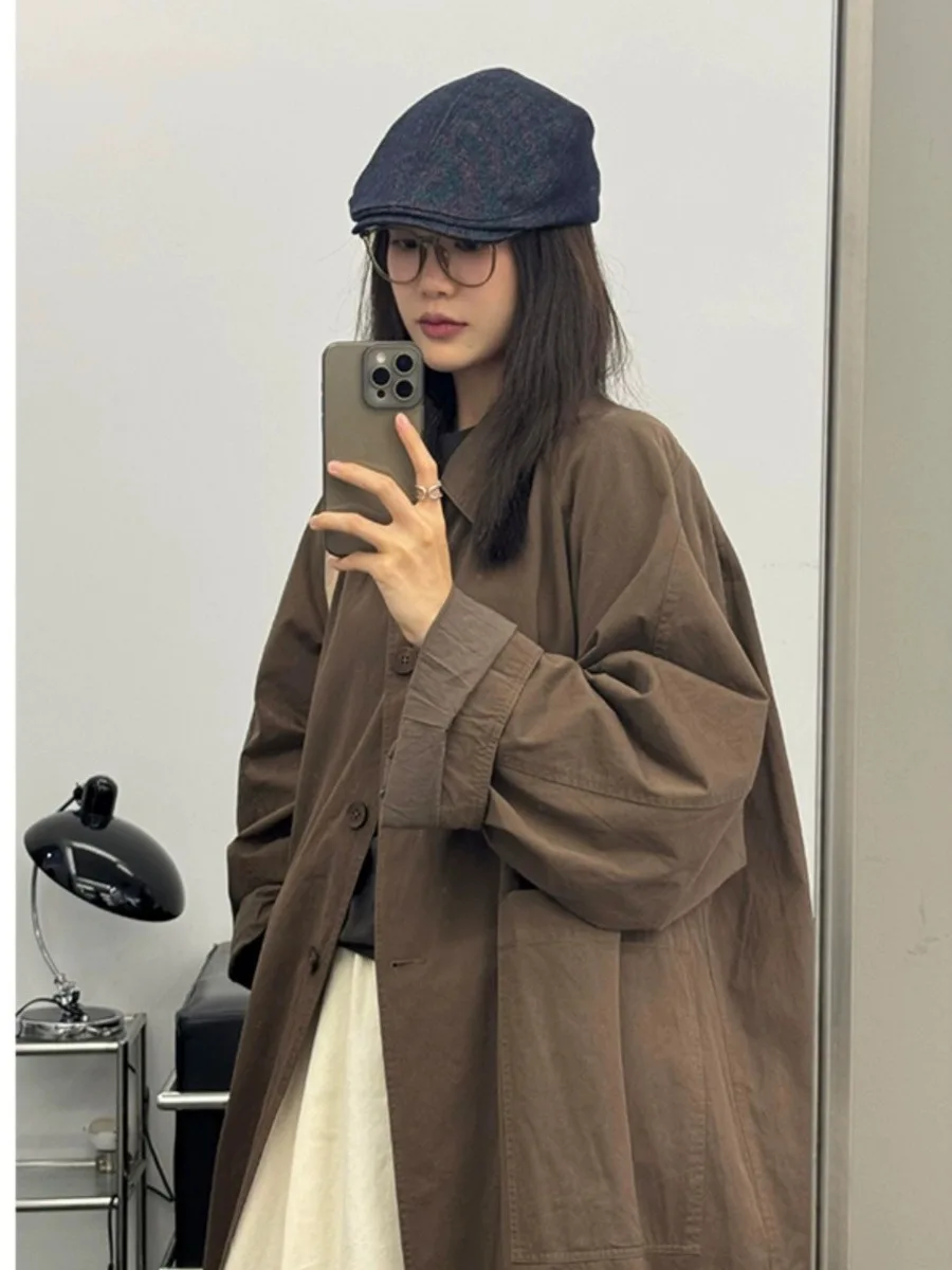 Caramelo casaco de comprimento médio para mulheres altas Briti Sle primavera outono novo coupe-vento Faion Jaet Thiened Long Sve