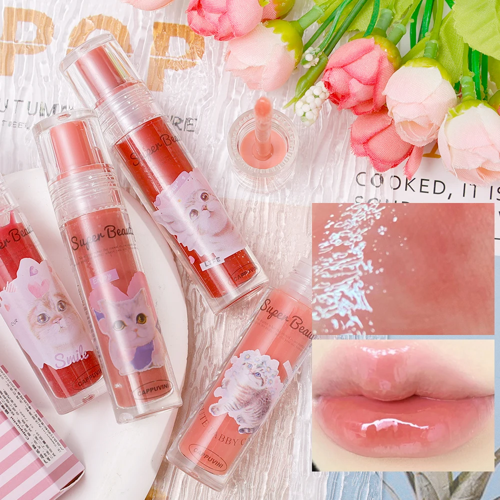 Espelho Lip Gloss Lipstick Set, hidratante, duradouro, mulheres Lip Tint, impermeável, antiaderente Cup, cosméticos, 6 cores, 1 Pc, 3Pcs