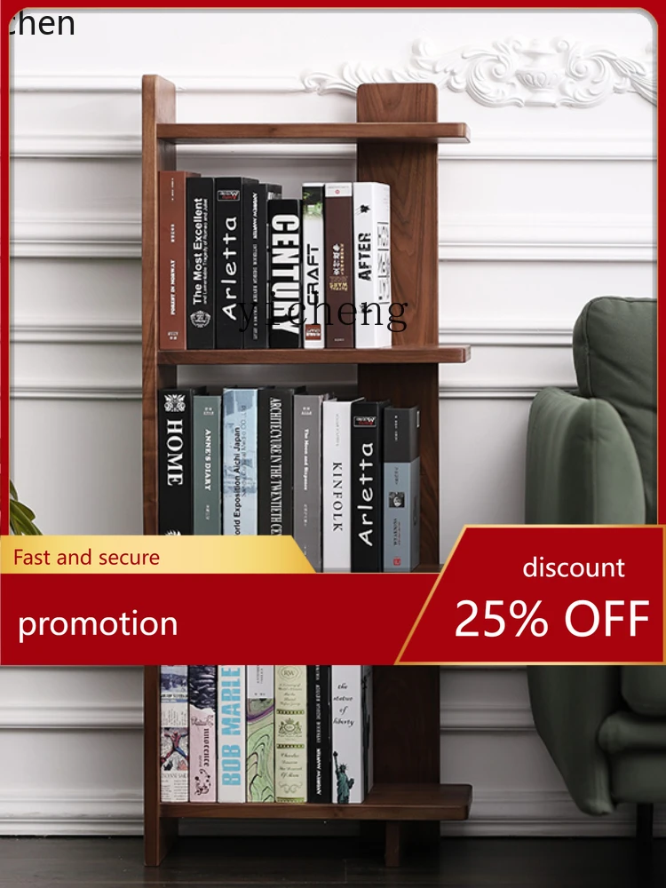 

YFY Black Walnut Wooden Bookshelf Room Storage Rack Floor Wall Solid Wood Multi-Layer Storage Rack