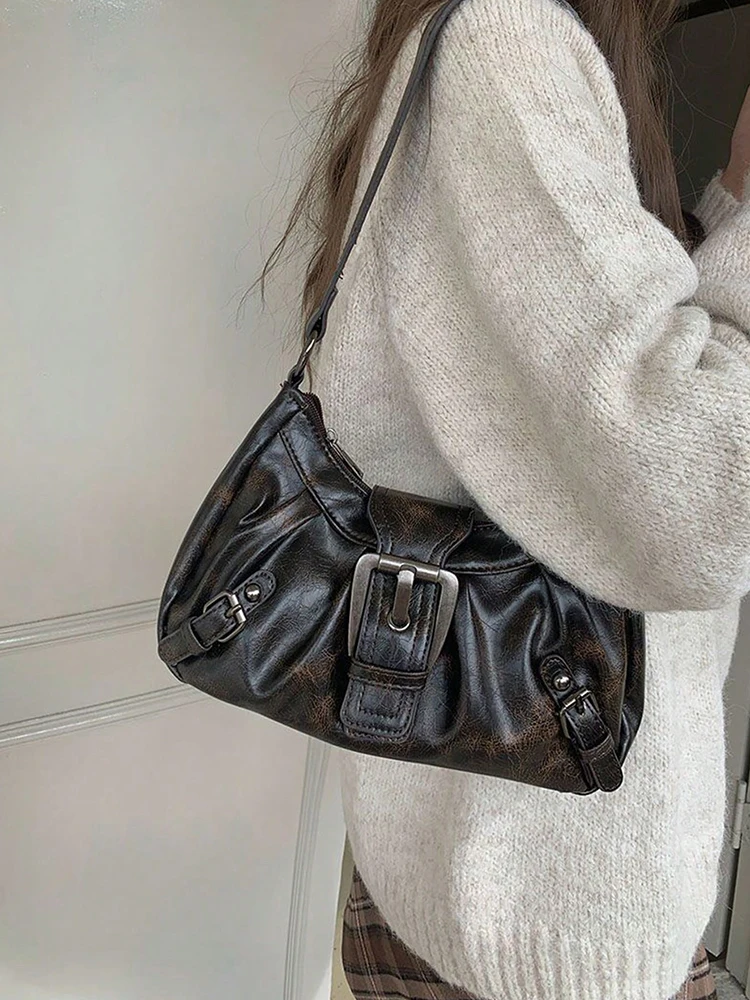 

2025 new retro vintage vintage motorcycle bag, fashionable women's daily commuting bag, shoulder bag, armpit bag, women's bag