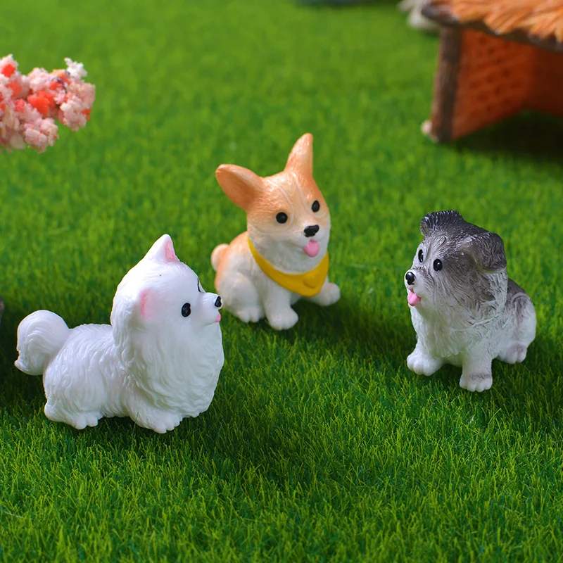 12pcs Figurines Miniatures Cute Simulation Dog Pomeranian Micro Landscape Ornaments for Home Decoration Decor Desk Accessories