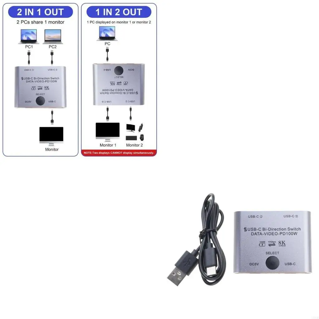 

8K USB C KVM Переключатель Bideiarctal USB C Switcher для 2pc Easy 1 Переключение клавиши 2 в 1ут и 2 в 1Out 3440x1440