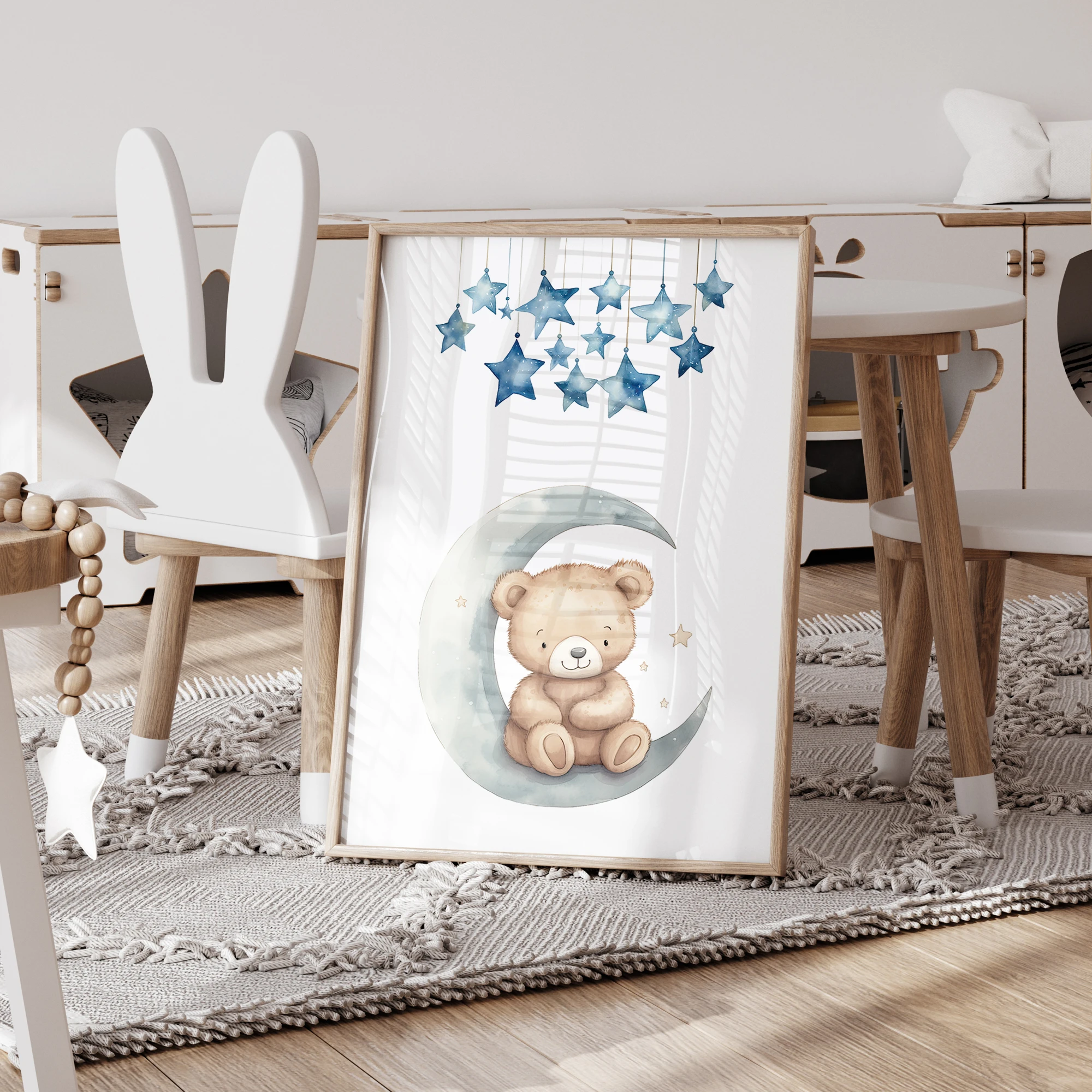 3 szt. BStar Księżycowy Niedźwiedź Personalizacja Imienia Prezent Obrazy na Ścianę Plakat na Płótnie do Salonu Sypialni Dekoracja Domu