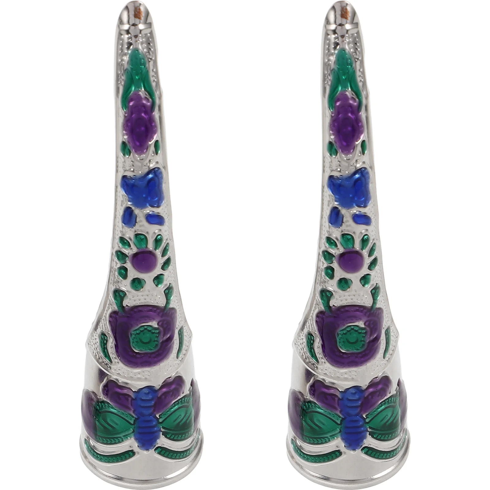 

2Pcs Ancient Costume Nail Covers Qing Style Fingertip Claw Rings for Halloween Cosplay Stage Performance False Nails