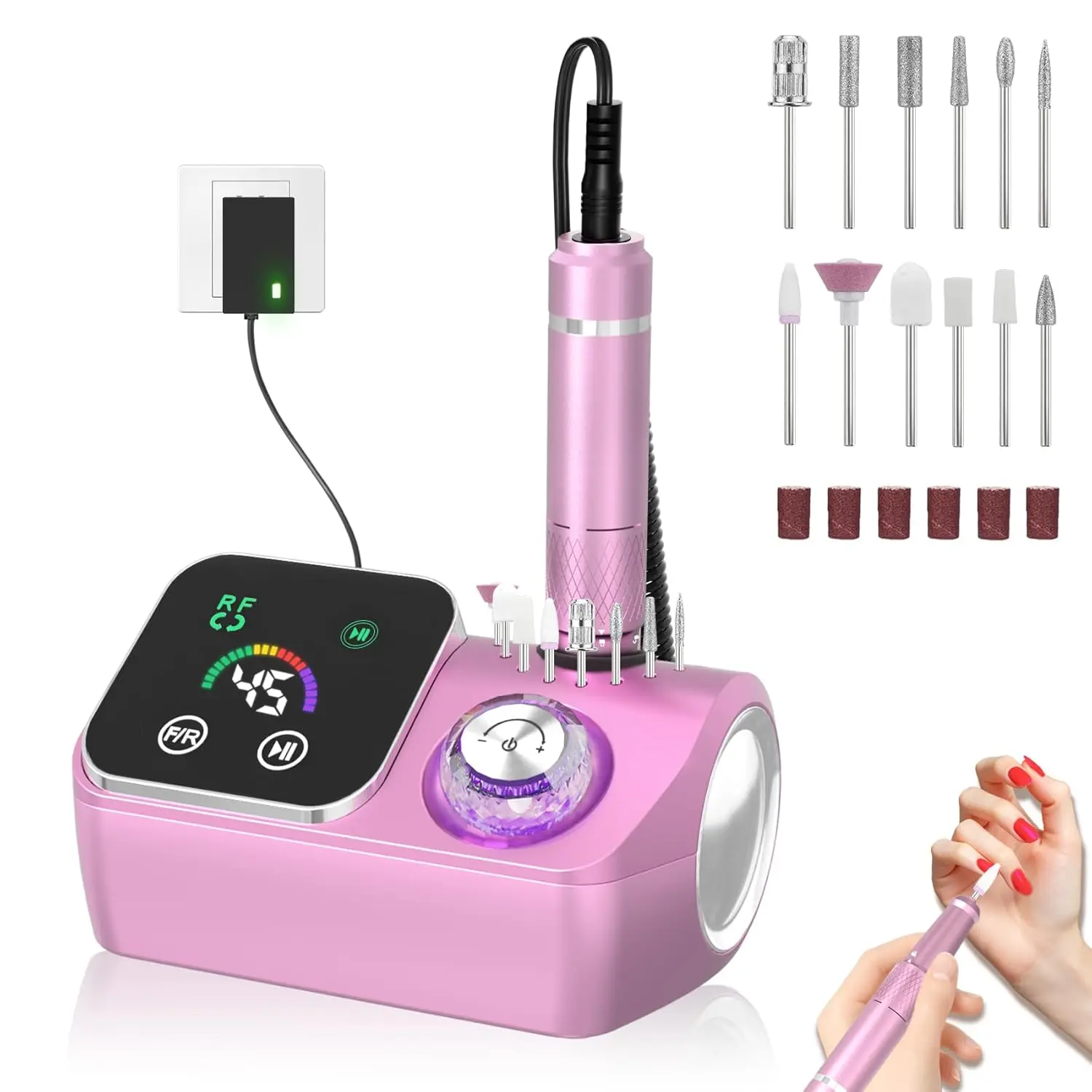 

Professional Electric Nail Drill E-File Machine - 45,000 RPM Corded Nail Drills Kit with Low Noise & LED Display for Shaping, Re
