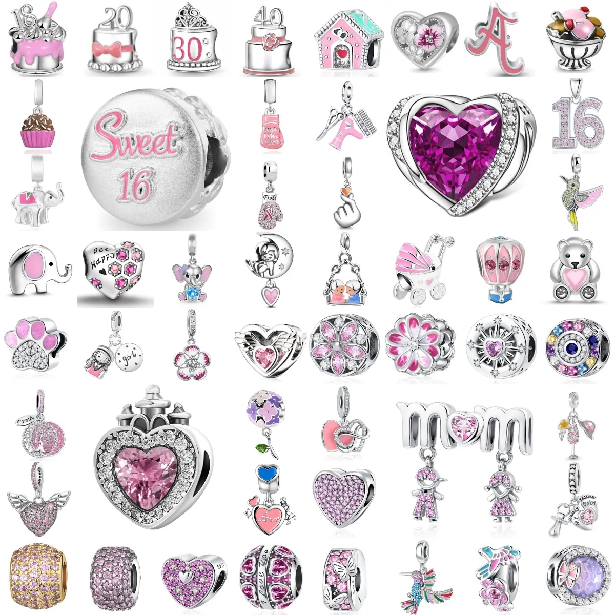 

925 Silver Powder Series Cake Bird Talisman, Suitable for Original Bracelet DIY Women's Jewelry Pendant, Birthday Party Gift