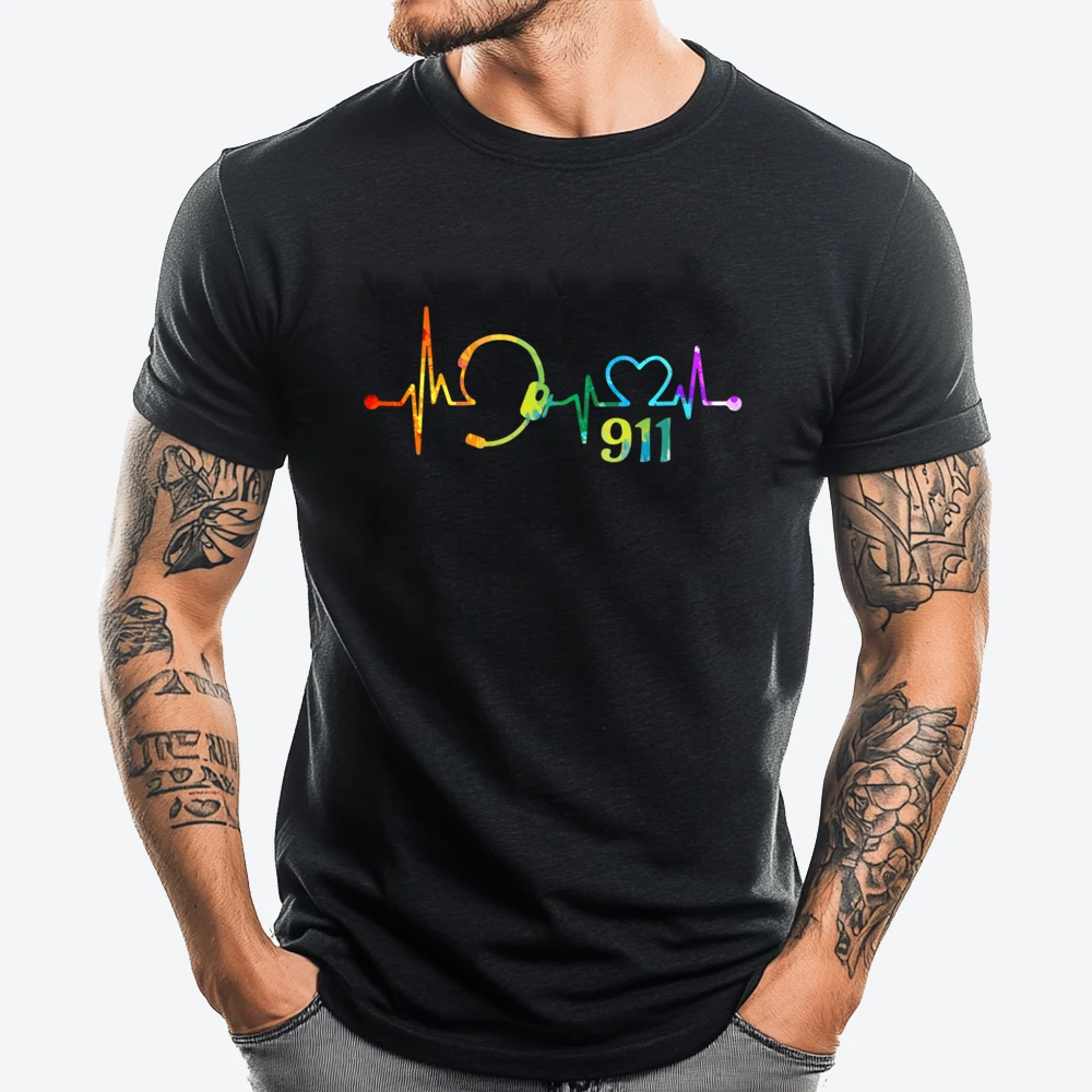 

Womens Proud Dispatcher Headset Heartbeat Watercolor Vintage Graphic Tees Luxury T-Shirt Large Size Vaporwave