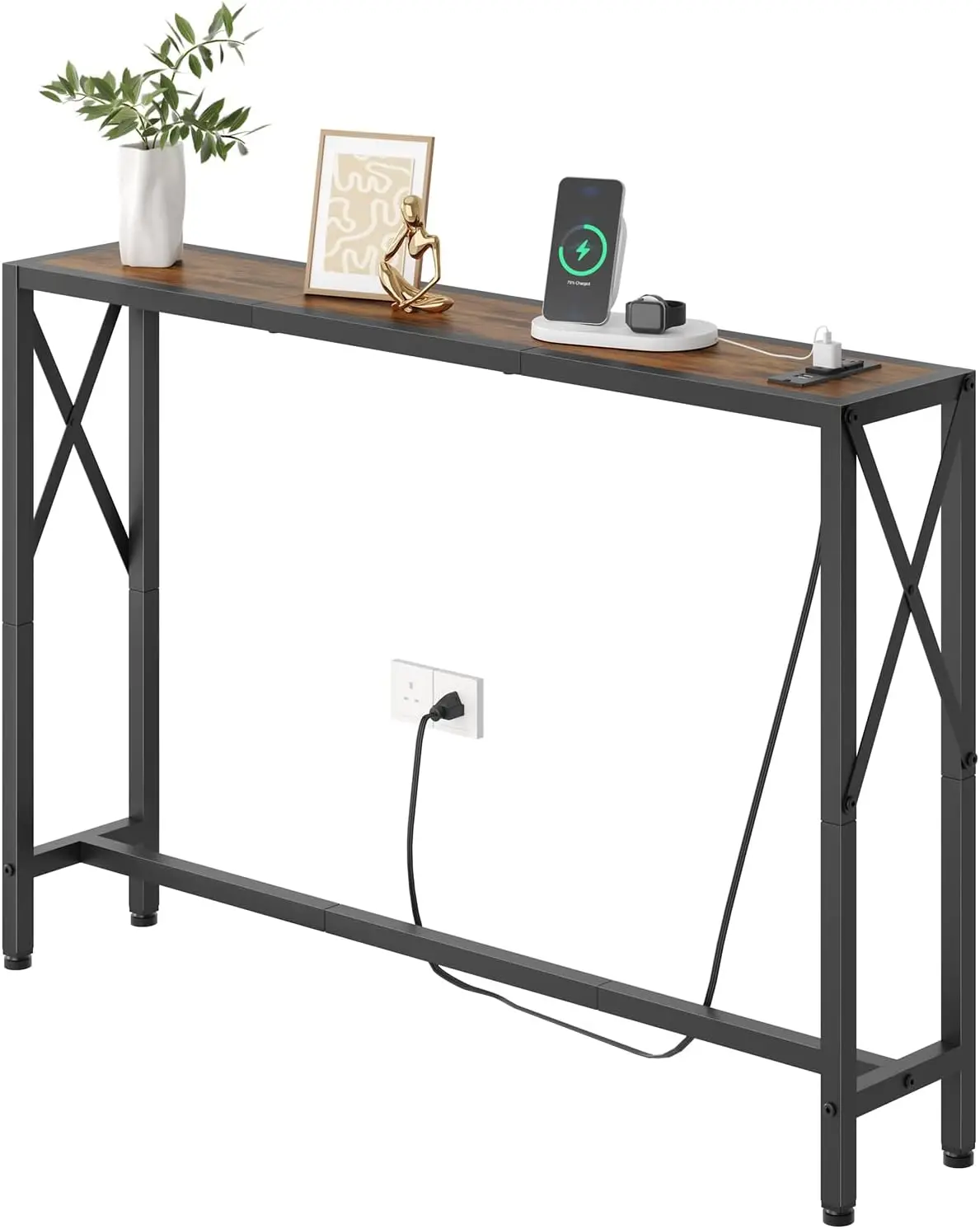 

41.8' Console Table, Narrow Behind The Couch Table with Outlet, Industrial Skinny Stand for Hallway, Entryway, Living Room