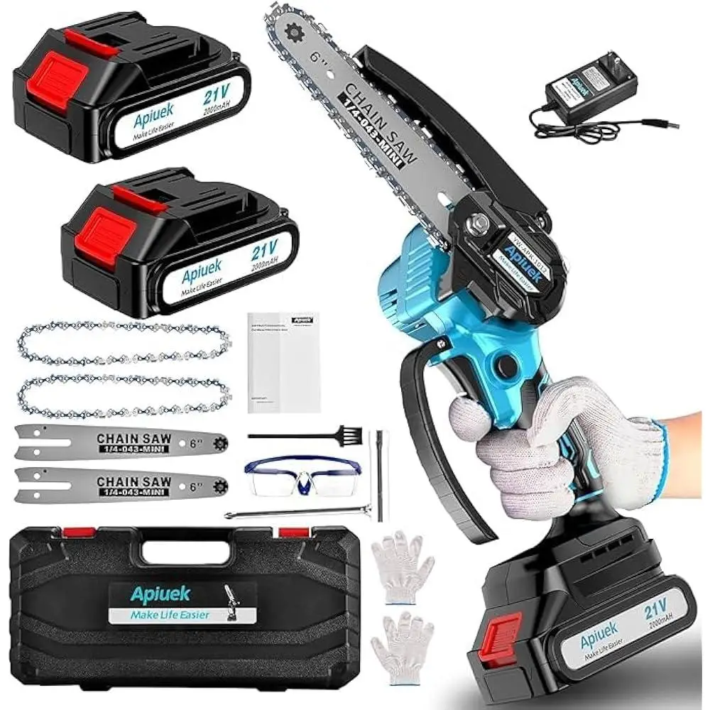 Mini Electric Chainsaw Cordless One-Handed Use 6 Inch Automatic Lubrication Rechargeable Battery Compact Lightweight Safety