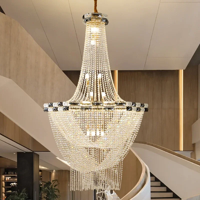 

European Style LED Pendant Light Luxury For Living Room Crystal Chandelier Hotel Lobby Villa High Ceiling Staircase Chandelier