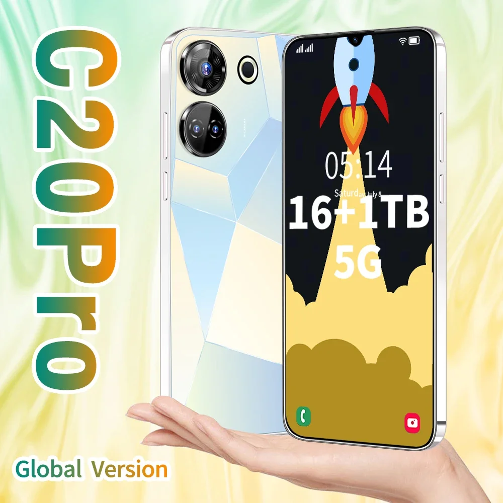 

Global C20 Pro Smartphone 7.3 HD Screen 16G+1T 8000mAh Android13 Celulare 5G Dual Sim Face Unlocked Original 108MP Mobile Phone