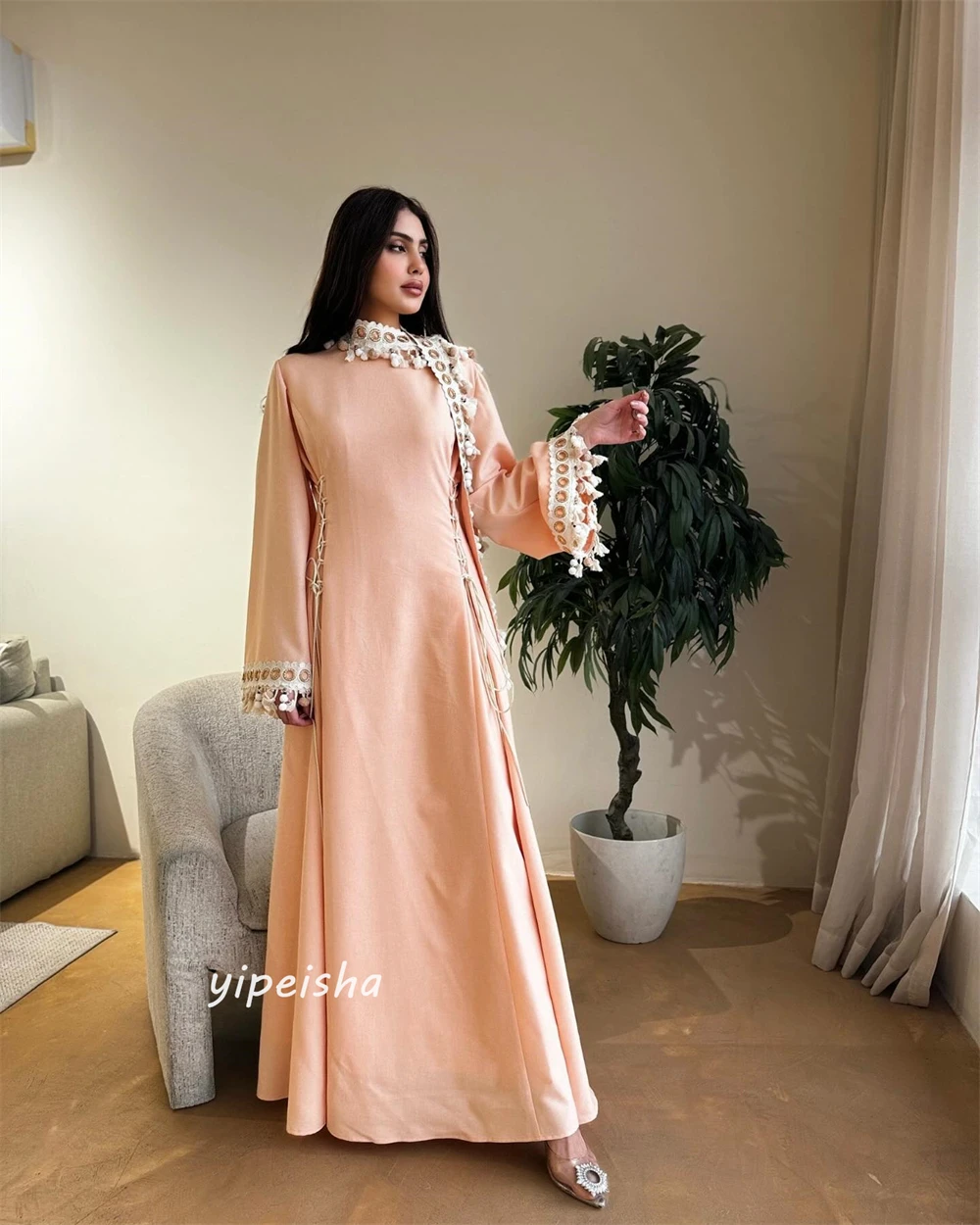 Prom Dress Saudi Arabia Prom Dress Saudi Arabia Satin Tassel Beach A-line High Collar Bespoke Occasion Gown Long Dresses