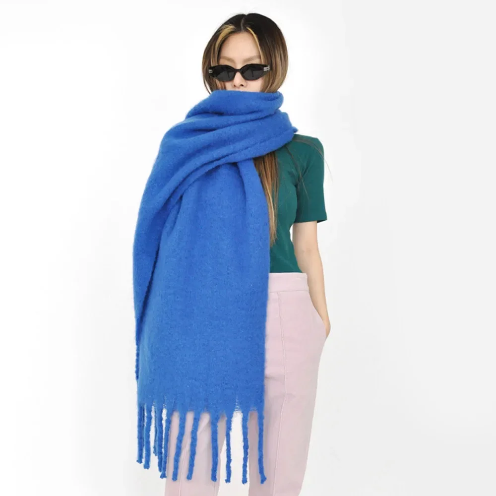 Winter Scarves For Women Men Thicken Faux Cashmere Mohair Scarf Shawl Autumn Warm Wraps Scarf Female Tassel Scarf Shawl Unisex