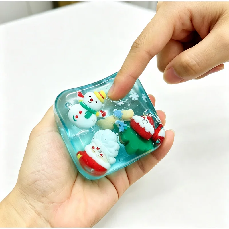 Maltose Filled Ice Cube Squishy Stress Ball Slow Rising Christmas Santa Fidget Toy Sensory Relief Gift for Halloween Christmas