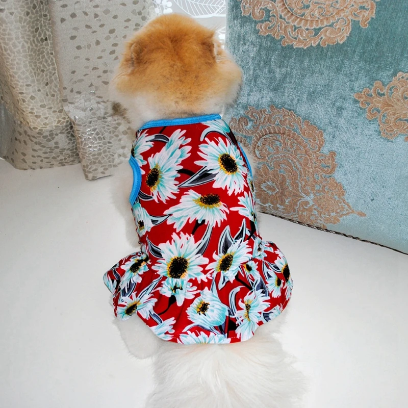 Summer Dog Dress Fashion Flower Print Soft Cool Princess Dress Pet Puppy Hawaiian Style Fashion Casual Clothes Pet Travel Wear