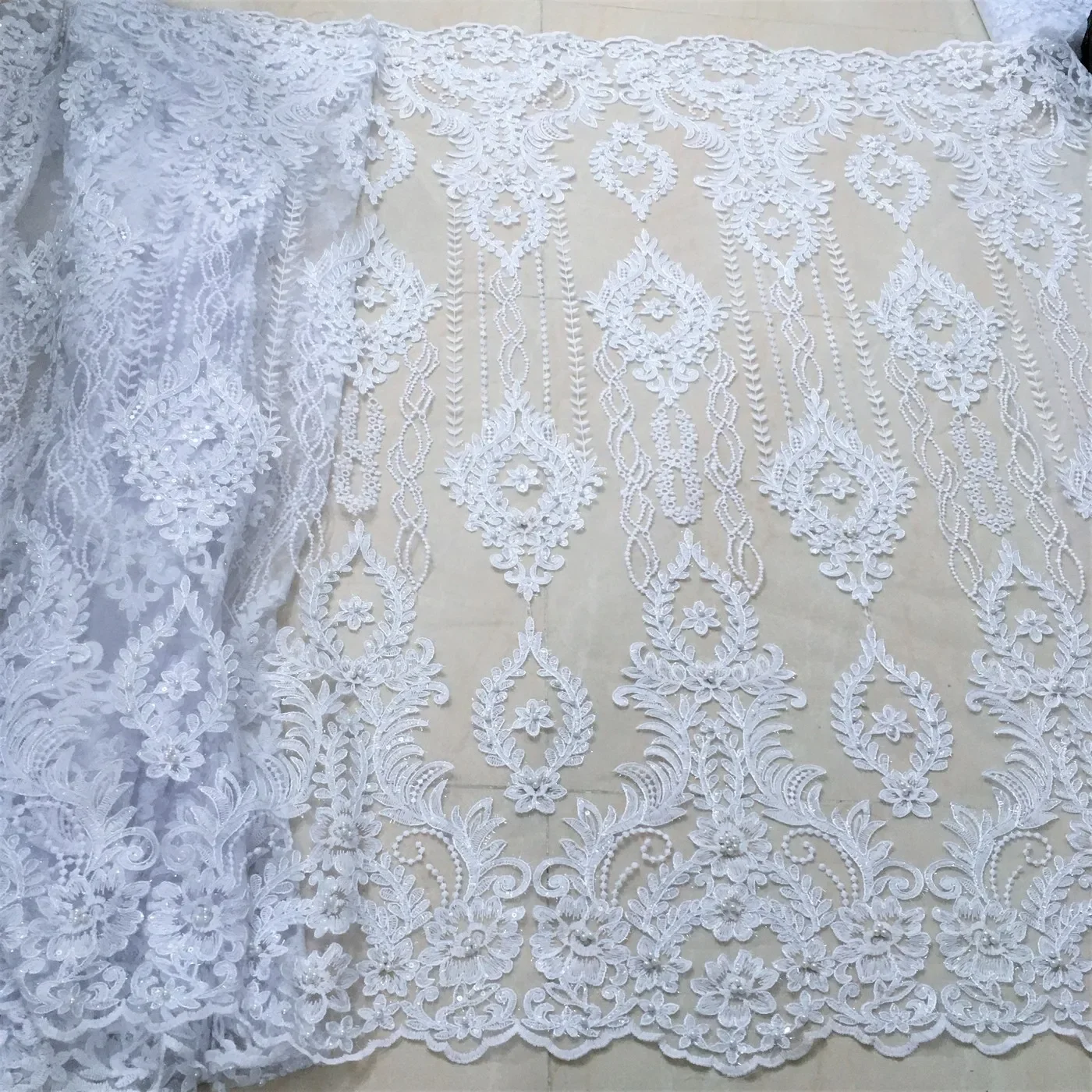 White lace fabric for wedding dress,African lace fabric 2021 high quality lace,french lace fabric with sequins new 5yards KW008