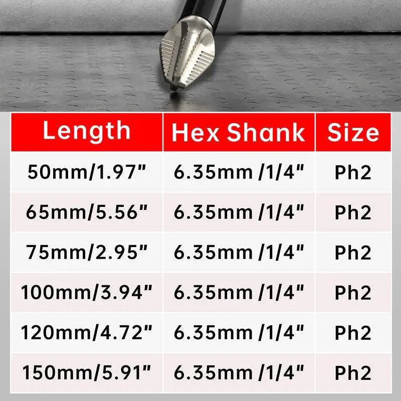 Upgraded Non-slip PH2 Impact Driver Bit Set with Magnetic Phillips Screwdriver Tool 50-150mm Anti Non-slip WaterProof Bits