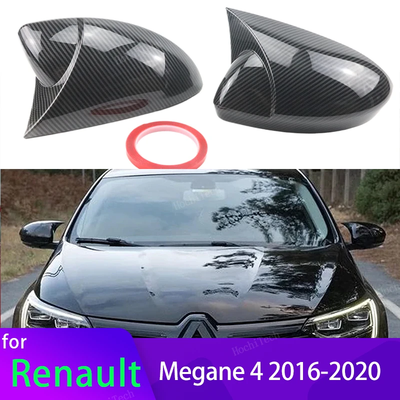 For Renault Megane 4 MK4 2016-2020 Rear View Mirror Cover  Black Horn Carbon Look Add on Side Rear View Cap Cover High Quality