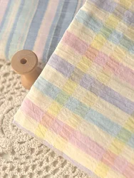 Pink Blue Bubble Linen Cotton Fabric Checkered DIY Shirt Top Jumpsuit Dress Skirt Children's Clothing Handmade Fabrics