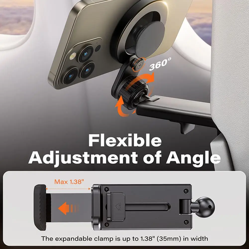 Magnetic Airplane Phone Holder Travel Essentials Flexible Rotation Hands-Free Airplane Phone Mount For IPhone 15 Pro Max F8F2