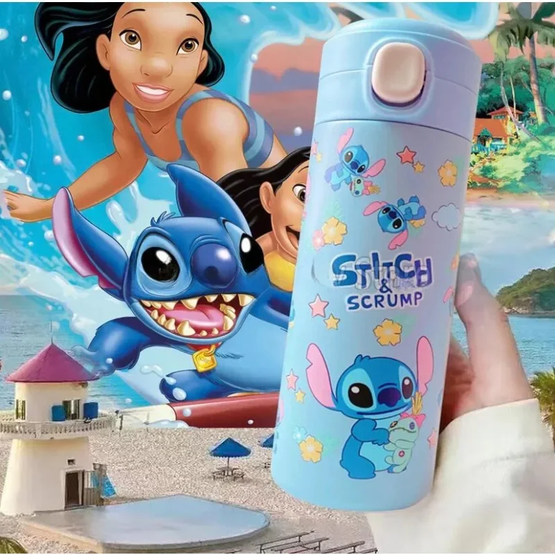 420ml kubek termiczny ze stali nierdzewnej czajnik produkty Disney akcesoria anime Cartoon Stich butelka wody Party prezenty dla dziecka