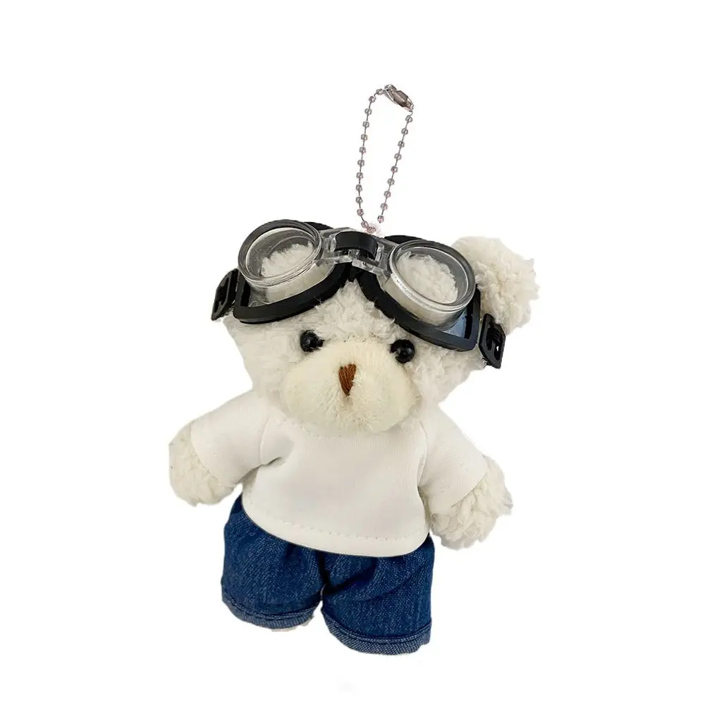 With Glasses Pilot Bear Keychain Jeans Stuffed Plush Doll Keychain Cute White T-shirt Bear Doll Bag Pendant Couple