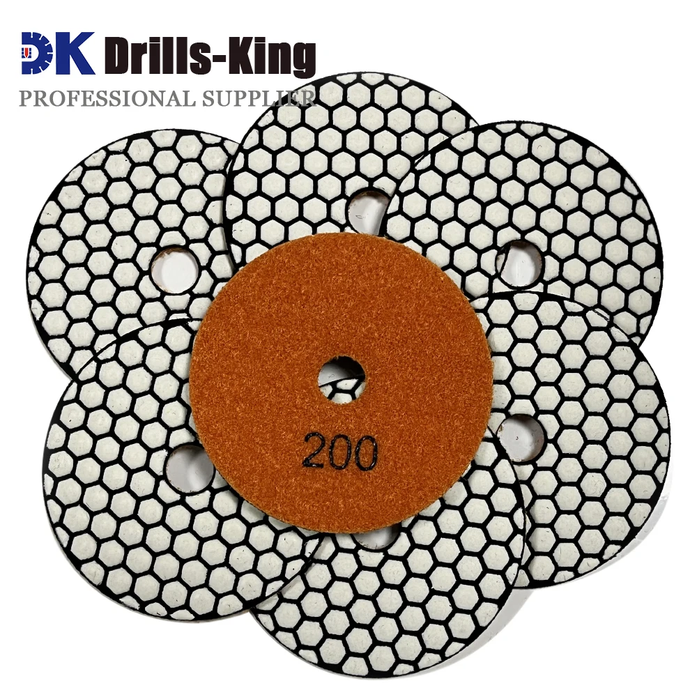 

7pcs 100mm #200 Dry Diamond Polishing Pads Dia 4inch Resin Bond Diamond Flexible Sanding Disc for Granite & Marble