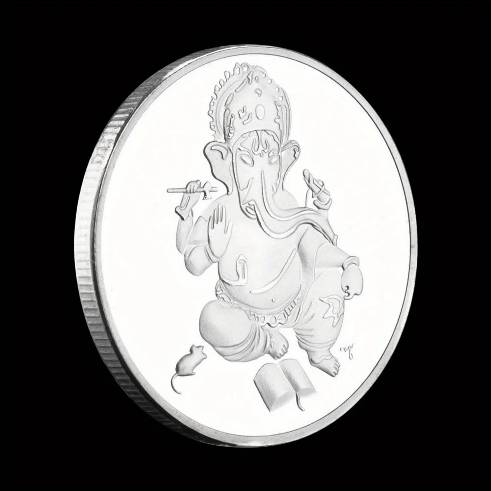 The Legend of Ganesha Collectible Souvenir Coin Basso-Relievo Silvery Plated Coin Hinduism Commemorative Coin