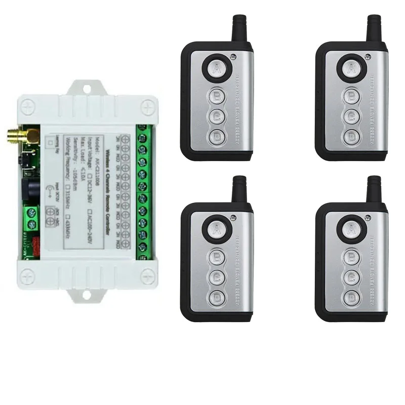 

500M 433Mhz Universal Wireless Remote Control Switch DC 12V-36V 10A 4CH Relay Radio Receiver Module With Remote Control Transmit