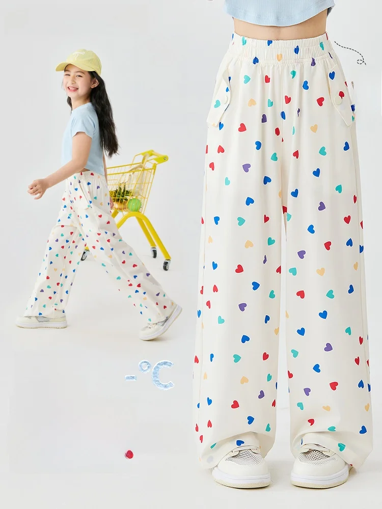 

Girls Ice Silk Mosquito Proof Pants Summer Lightweight Wide Leg Children's Clothing New 2025 Summer Long Pants Super Cute Girls