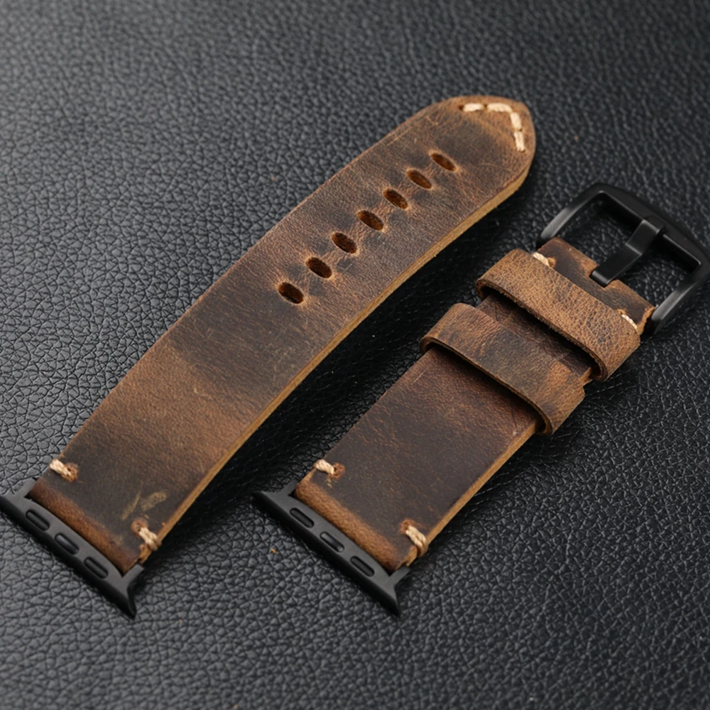 Handmade head layer cowhide leather strap, Italian genuine leather fit Apple iWatch 49MM 44MM 45MM ultra 2 S9 S8 Men's Bracelet