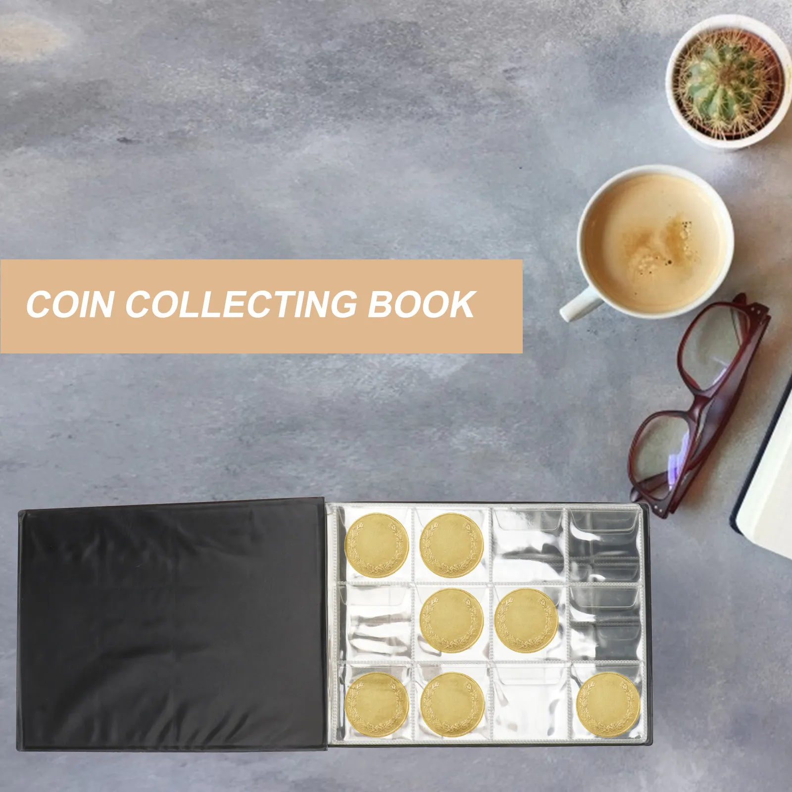 240 Coin Collector Album Portable Coin Collecting Book Black Transparent Pockets Secure Storage Display for Coins Caps Tokens