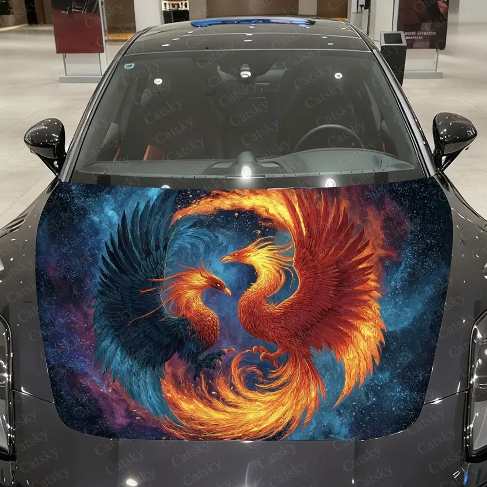 Dramatic Twin Phoenix Car Hood Sticker-Durable Vinyl Film, Splash Proof And Easy To Remove, Suitable For All Car Models-Car Part