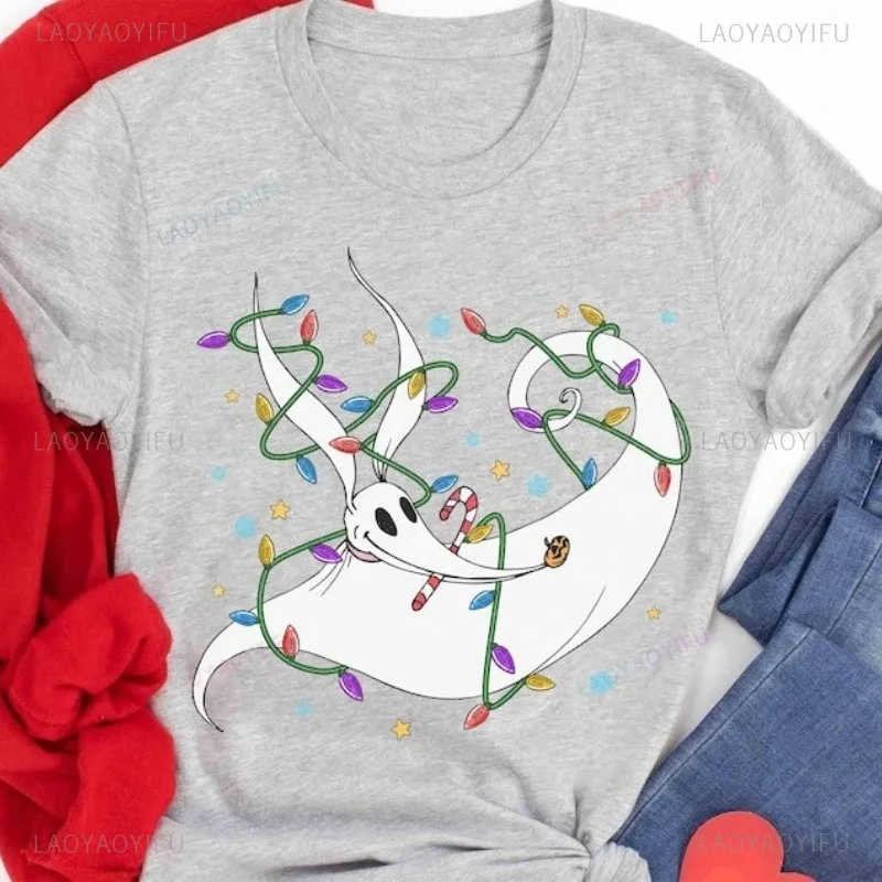 

Personality Women Clothing Cute Zero Dog Christmas Light Shirt Holiday Vacation Gifts Very Merry Xmas Gifts Casual Tees