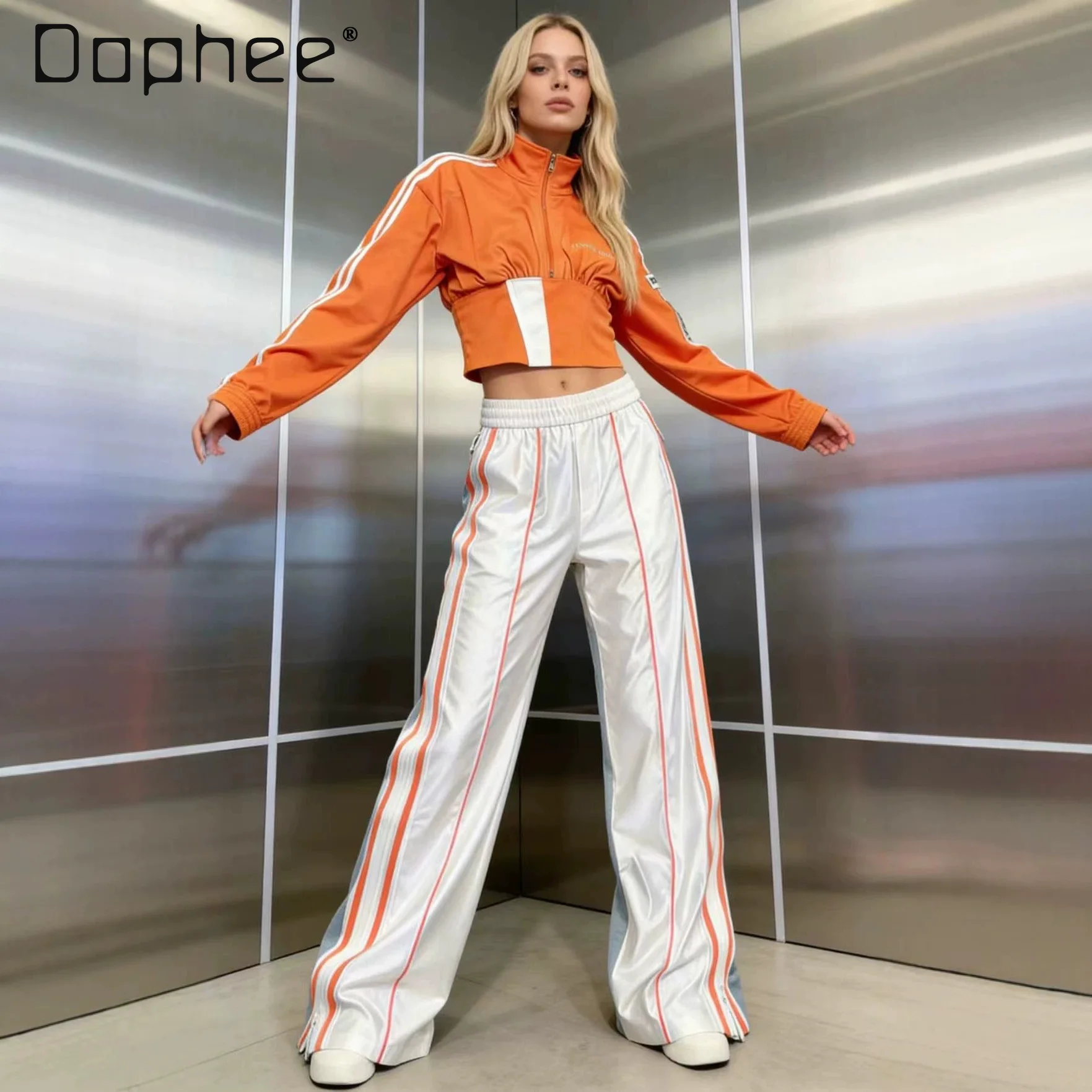 

European Casual Pants Women's 2026 Summer New Zipper Contrasting Bars Design Splicing AB-sided Loose Straight Trousers