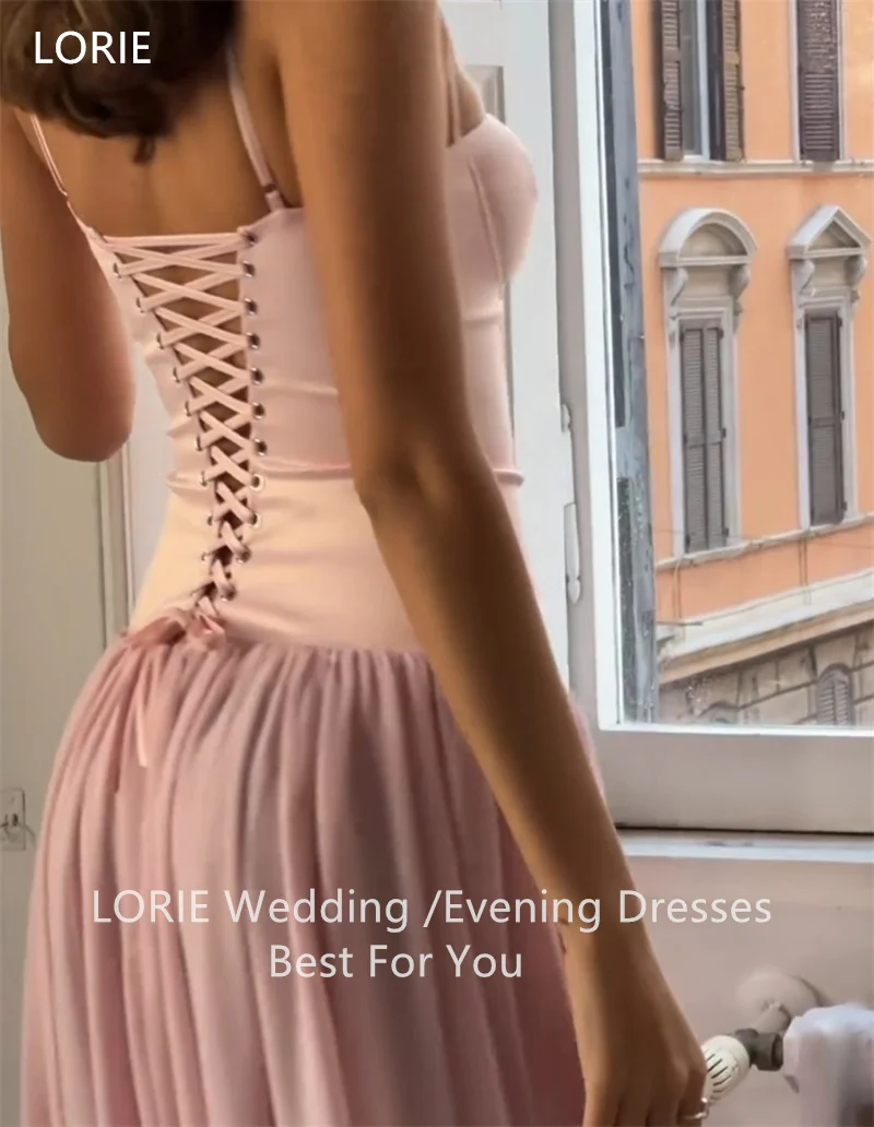 LORIE فساتين حفلات شيفون عاجية بحزام سباغيتي مطوي على شكل قلب فستان سهرة للحفلات الراقصة بطول الأرض فساتين حفلات 2025 مخصص