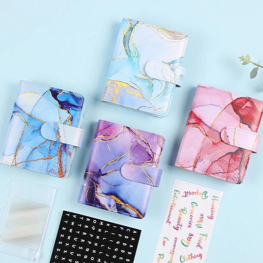 A7 Marble Colorful Money Budget Planner Binder Envelopes Cash Notebook Cover for Budgeting Money Organizer for Budget Binder